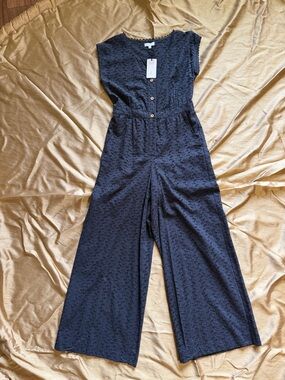 A Loves A Black Eyelet Button-Front Black Cap-Sleeve Jumpsuit TWO SIZES M & L
